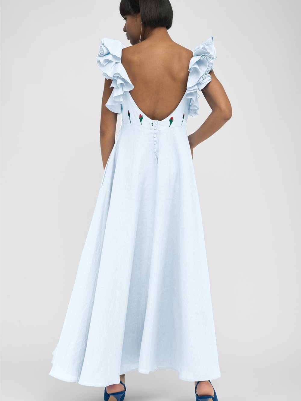 Fanm Mon embroidered linen midi dress with ruffle sleeves - Picture 2 of 4